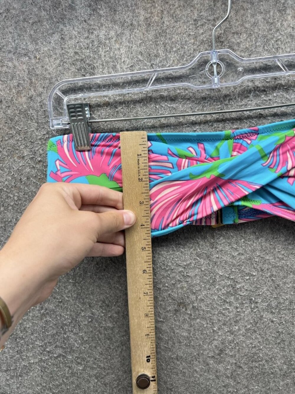 Lilly Pulitzer Blue Bandeau Bikini Top with Pink Floral Print - Picture 3 of 9